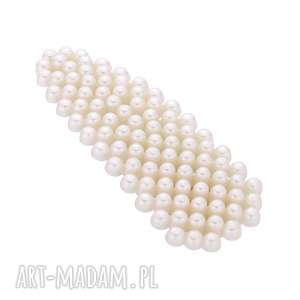trójkątna spinka z białymi perłami włosów, ozdoba dodatek