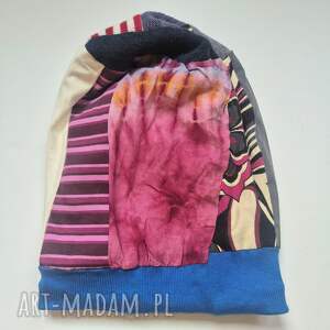 czapka patchwork wzorek smerfetka na podszewce,dobra codzienne