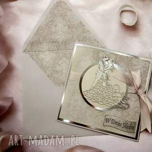 handmade scrapbooking kartki kartka ślubna srebrna z pasującą