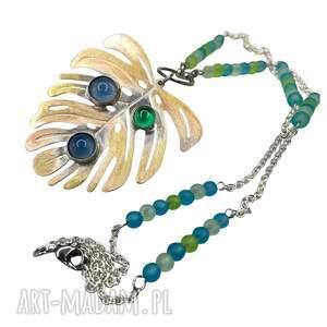Naszyjnik z liściem monstery i agatami c1320