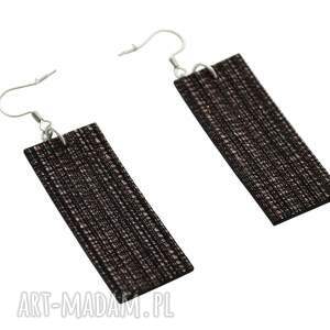 prostokątne skórzane kolczyki wiszące ze stalą szlachetną brąz - fiolet