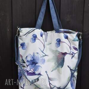 torba hobo XXL - print, akwarelowe kwiaty - PRACOWNIA 166 na ramię
