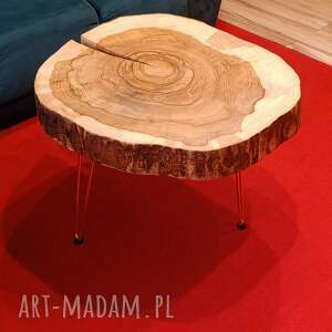 Stolik Kawowy LOFT z Plastrem Litego Drewna - Gładkie Krawędzie