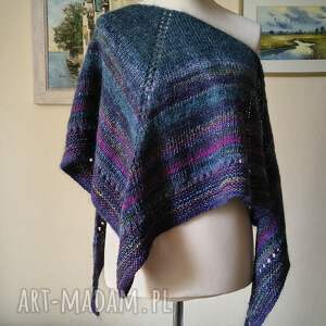 ręcznie na drutach - wieczór w parku oryginalna, szlachetna, wyjątkowa chusta