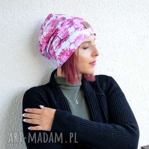 handmade czapki czapka drzewko różowe beanie