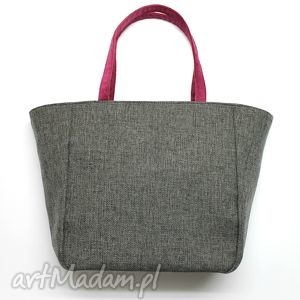 handmade na ramię shopper bag worek - tkanina dark grey i fuksja