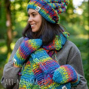 czapka merino 50- tęcza błękit smile marynosa