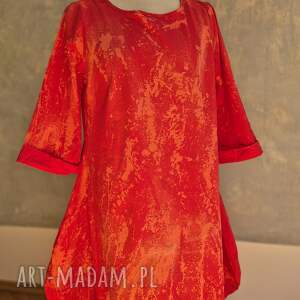 czerwona ręcznie barwiona sukienka rozmiar l metce 2xl materiał