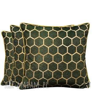 ręcznie zrobione poduszki komplet 3 poduszek welur 45x45cm plastry miodu zieleń
