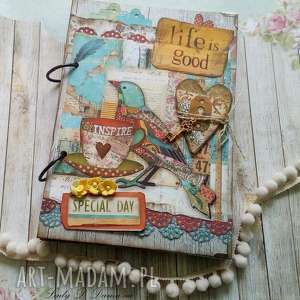 handmade pamiętnik/ sekretnik z ptaszkiem patchworkowym