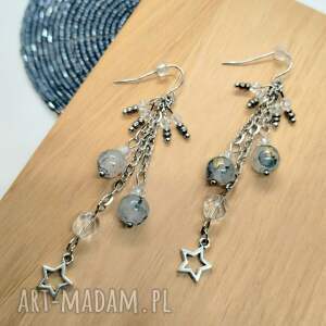 kolczyki z gwiazdkami szaro - srebrne