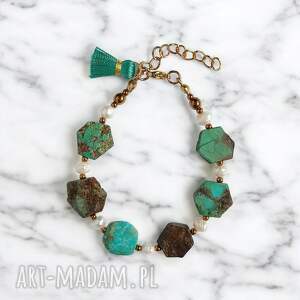 UNIKAT: turkus i perły: unikatowa bransoletka