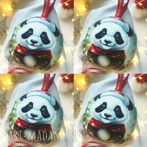 handmade upominek na święta zestaw 4 bombek panda