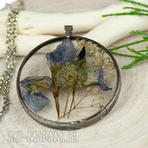 herbarium jewelry naszyjnik z suszonym irysem w cynowej oprawie z416 biżuteria