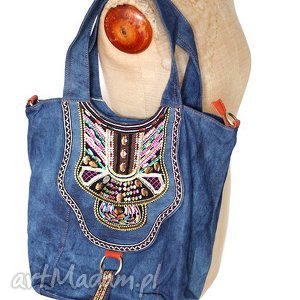 handmade na ramię torba jeansowa wyszywana bohemian