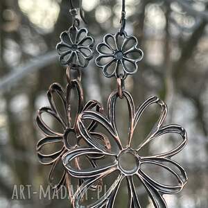 kolczyki kwiaty miedziano srebrne oksydowane