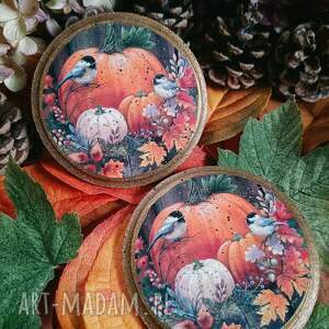Jesienne podkładki decoupage z sikorkami - komplet 2 szt.