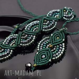 Komplet biżuterii butelkowa zieleń i srebro - bransoletka i naszyjnik