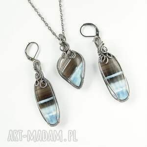 Prezent Komplet biżuterii Opal Niebieski - kolczyki i naszyjnik stal