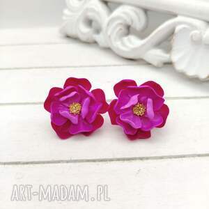 bloomingclayjewelry kolczyki sztyfty kwiaty handmade w różowym kolorze, średnica