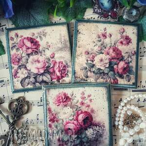 Dekoracyjne podkładki decoupage z różami, vintage