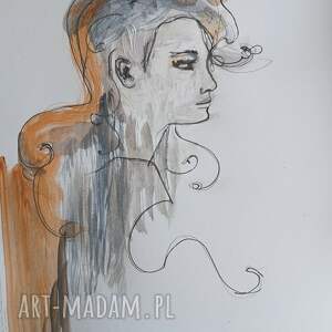 Kolorowe marzenie - autorska grafika kobiety A4 mixed media