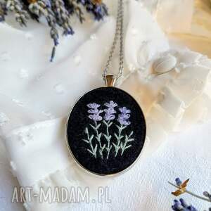 naszyjnik lawendowy wieczór owalny duży 3, bukiet kwiatów, wyszywane ręcznie