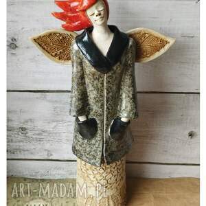 handmade ceramika anioł o czerwonych włosach