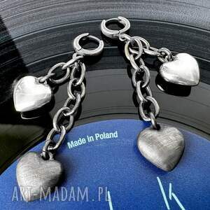 Wiszące, podwójne kolczyki serduszka Rockstar, serca