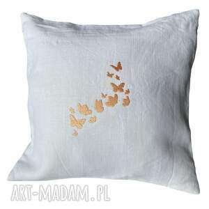 handmade poduszki poduszka lniana 40x40 cm z haftem motyle wkład gratis
