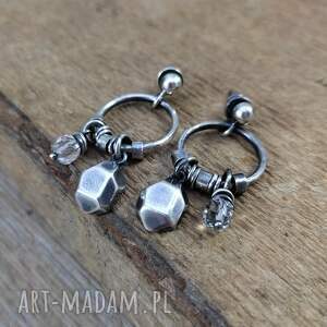 Sztyfty z kwarcem, srebro oksydowane, kwarc, 925