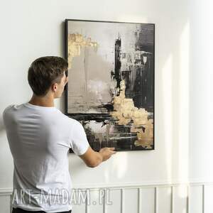 plakat abstrakcja ze złotem - format 40x50 cm do salonu