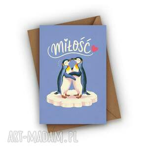 kartka ślubna z pingwinami - miłość nowożeńców młodej pary