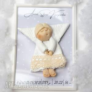 anioł stróż prezent metryczka na chrzest dla chłopca, pamiątka narodzin dziecka
