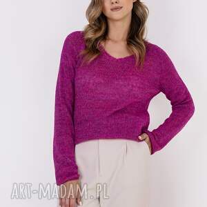 swetrowa bluzka - swe320 amarant mkm, sweter różowy cienki sweter