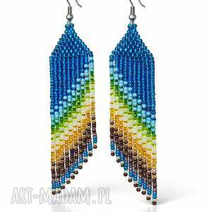 kolczyki etniczne boho - ręcznie plecione z koralików 11,5 cm wiszące koraliki