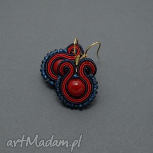 kolczyki sutasz, soutache, grabatowe, sznurek, czerwone, eleganckie, małe