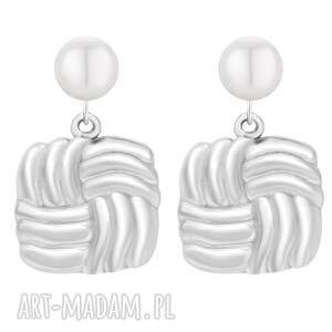 srebrne kolczyki perły z retro kwadratami, gavbari, perłami