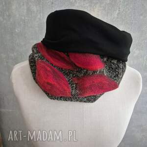 ciepły komin wciągany przez głowę wełniany na podszewce materiał szary melanż