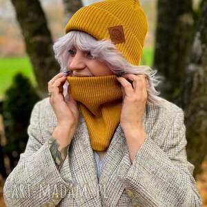 bawełniany mały komin miodowa musztarda damski buff na jesień