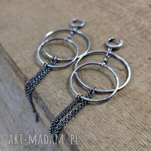 kolczyki - koła z łańcuszkami srebro oksydowane 925