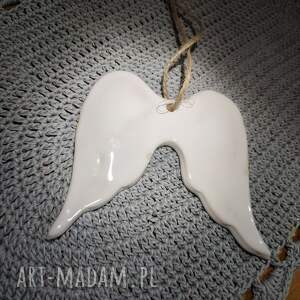 Białe skrzydła ceramiczne - świąteczna dekoracja handmade 13x13 cm