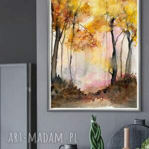 malgorzata domanska jesienny las 50x70cm abstrakcja, drzewa, akwarele, plakaty