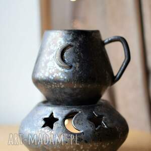 kubek z podgrzewaczem księżycowy rustykalny złoto i srebro ceramiczny zestaw