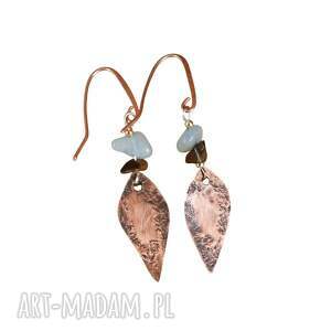 kolczyki z kutej, oksydowanej miedzi akwamarynu i tygrysiego oka /1/ biżuteria