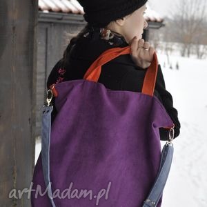 hand-made na ramię torba hobo xxl - fiolet, pomarańcz, szaroniebieski