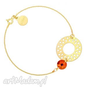 handmade złota bransoletka z dużą rozetą i pomarańczowo - różowym kryształem swarovski®