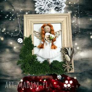 prezent na święta, aniołek w ramce makrama, dekoracje, upominek