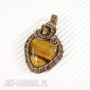 pod choinkę prezenty, wisiorek z tygrysim okiem, wire wrapping, jesienna