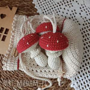 szydełkowe grzybki - zawieszki włóczka dekoracja choinkę szydełku, ozdoba